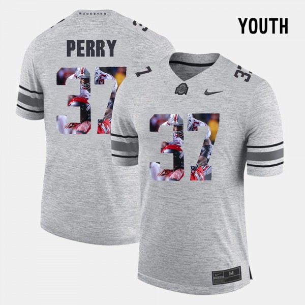 Ohio State Buckeyes Joshua Perry Youth #37 Gray Pictorial Gridiron Fashion College Football Jersey 2404DGYE7